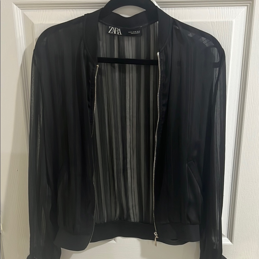 Zara Black Sheer Bomber Jacket